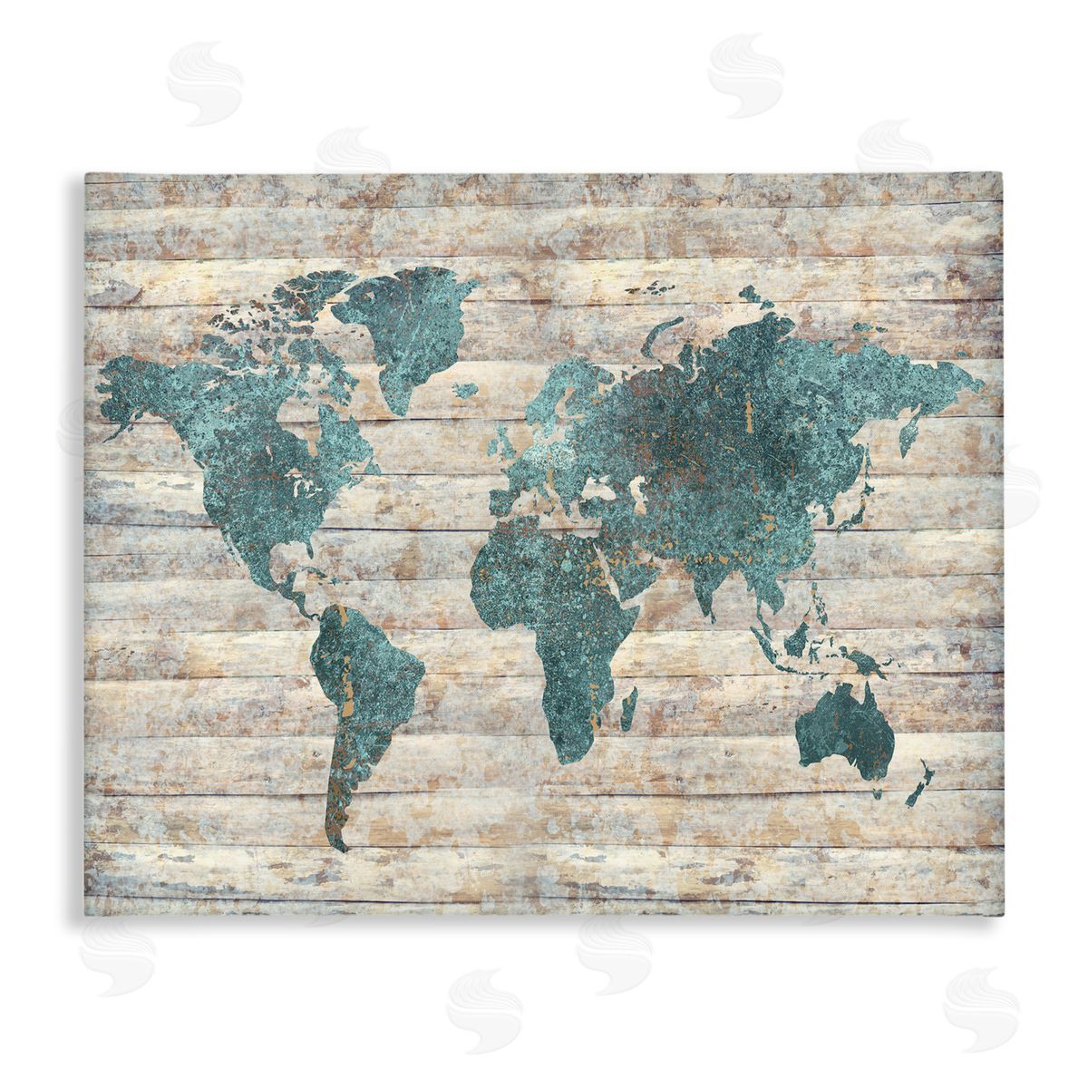 Blue Map on Rustic Pattern Canvas Wall Art, Home Decor by Ziwei Li