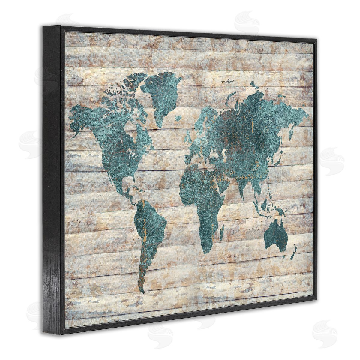 Blue Map on Rustic Pattern Black Frame Print Wall Art, Home Decor by Ziwei Li