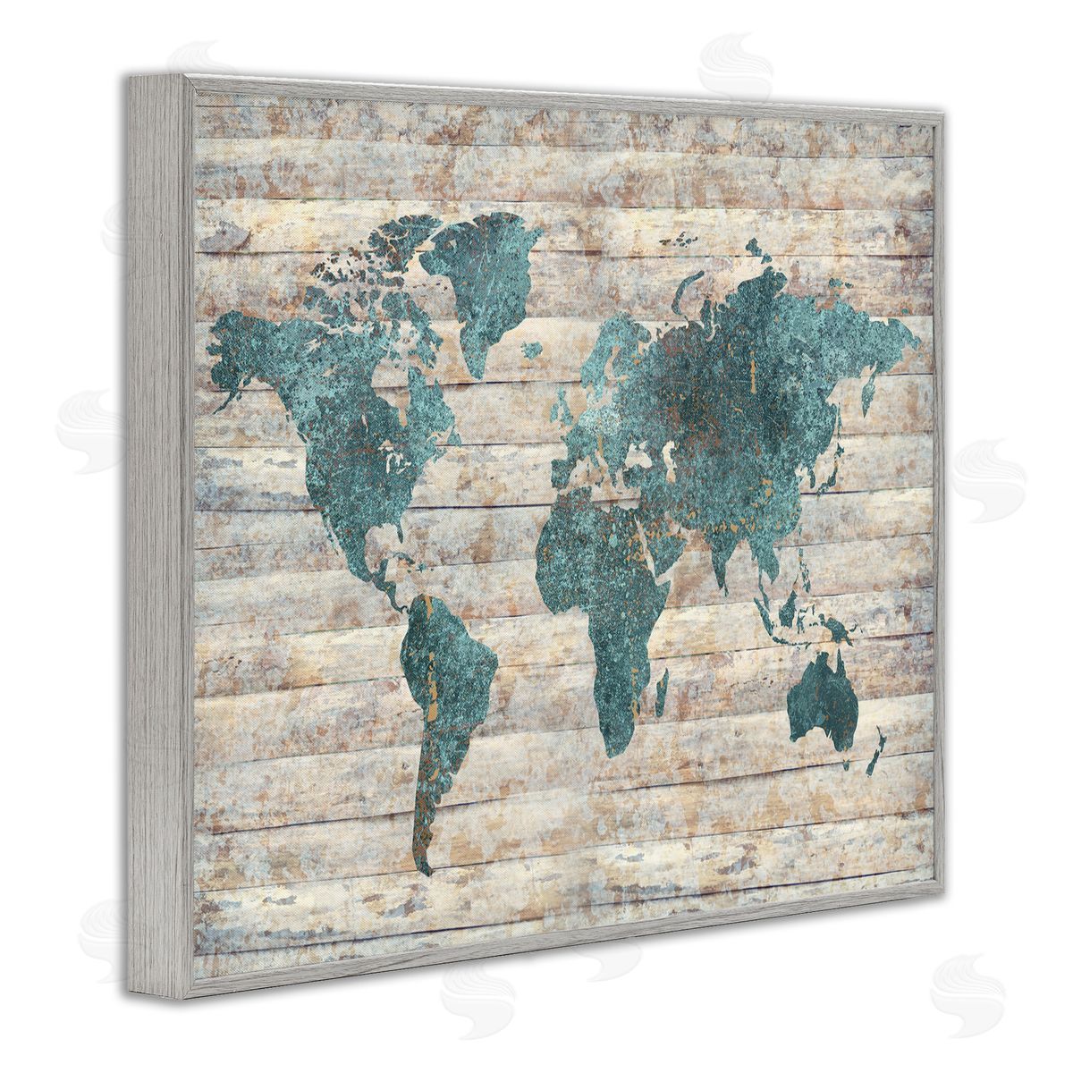 Blue Map on Rustic Pattern Grey Frame Print Wall Art, Home Decor by Ziwei Li