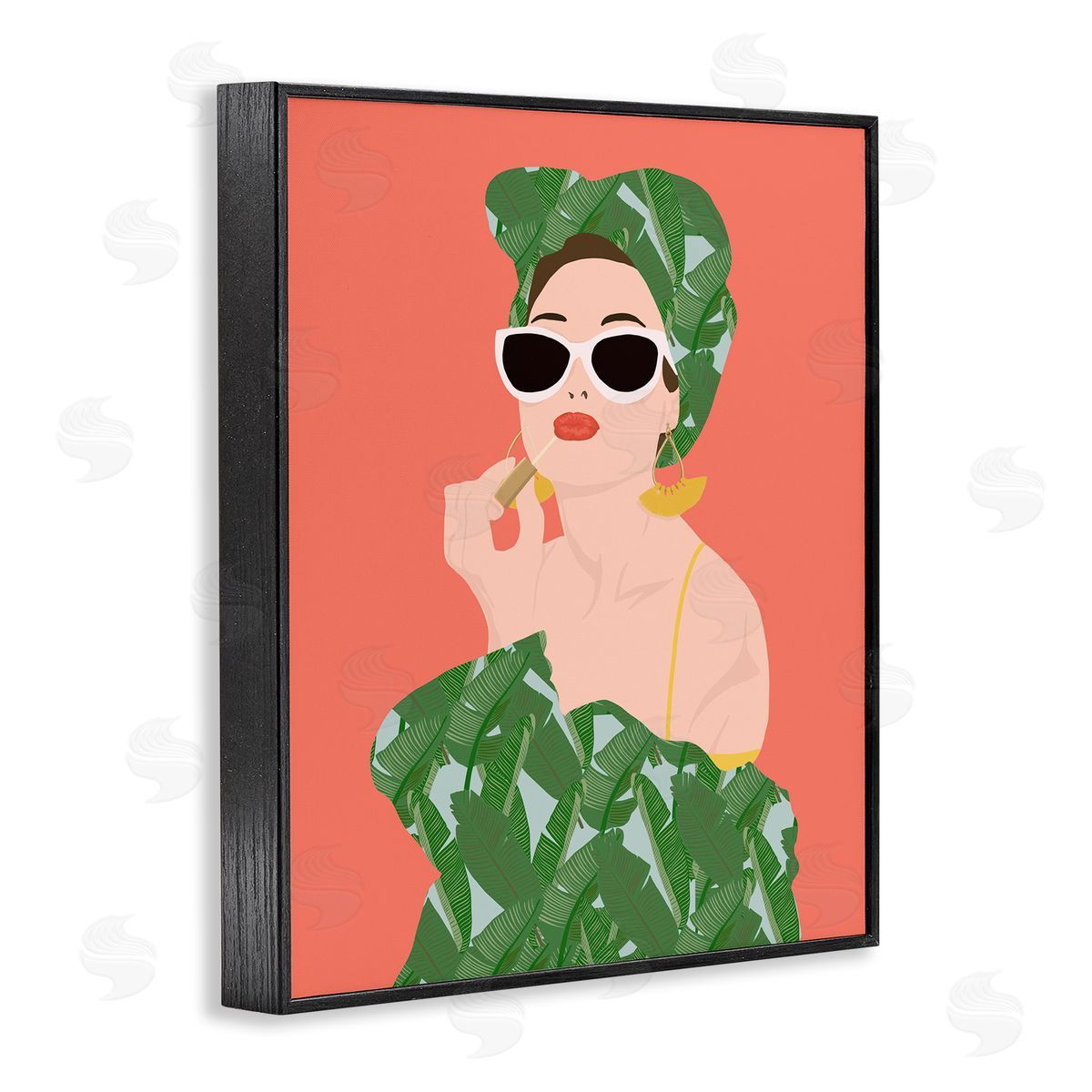 Woman in Tropical Fashion Black Frame Print Wall Art, Home Decor by Jen Bucheli
