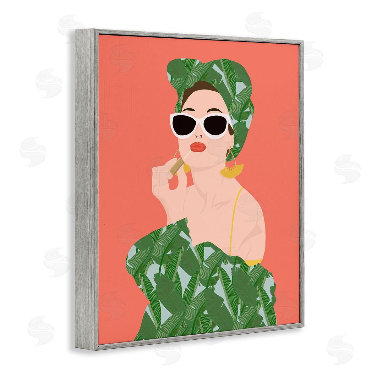 Woman in Tropical Fashion Grey Frame Print Wall Art, Home Decor by Jen Bucheli