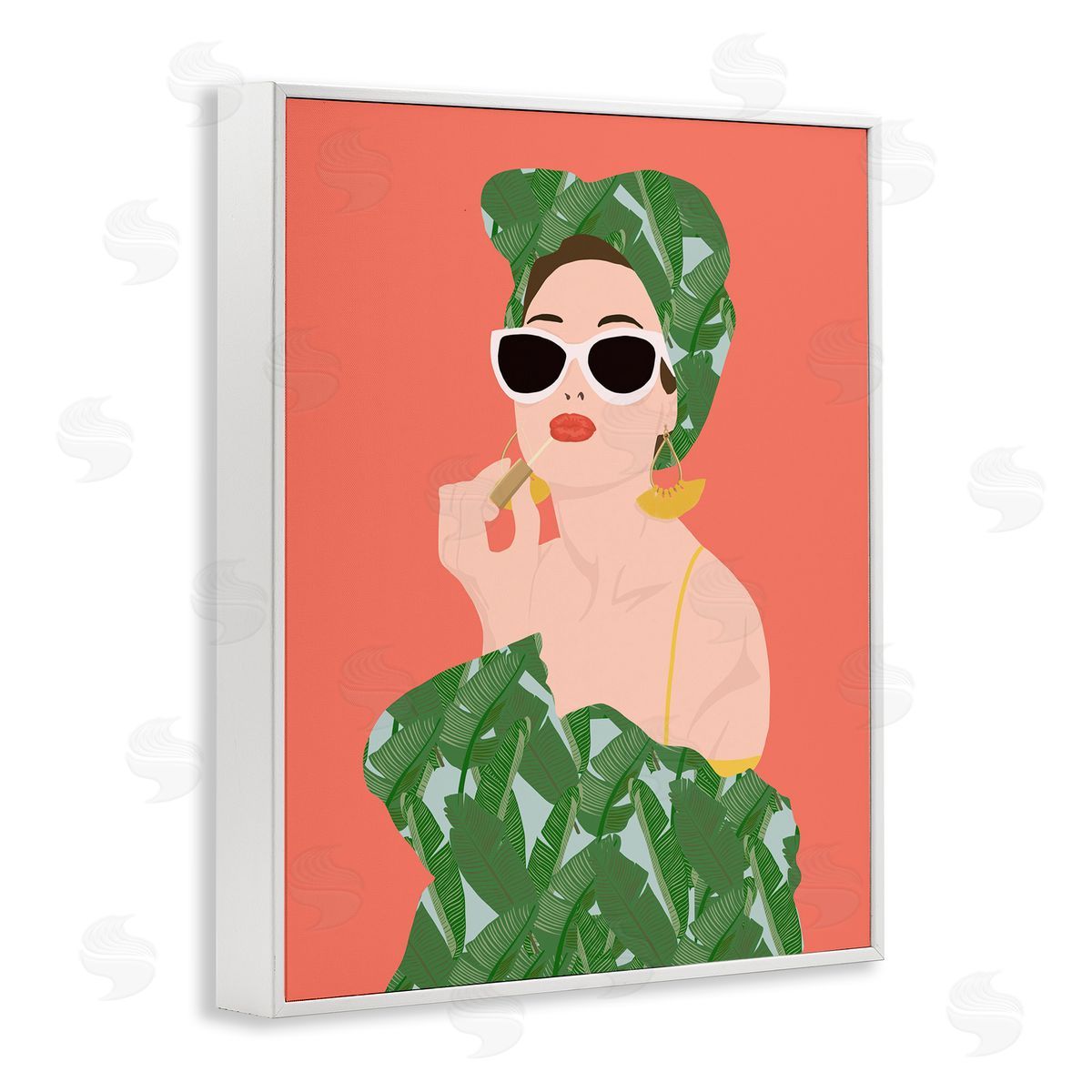 Woman in Tropical Fashion White Frame Print Wall Art, Home Decor by Jen Bucheli