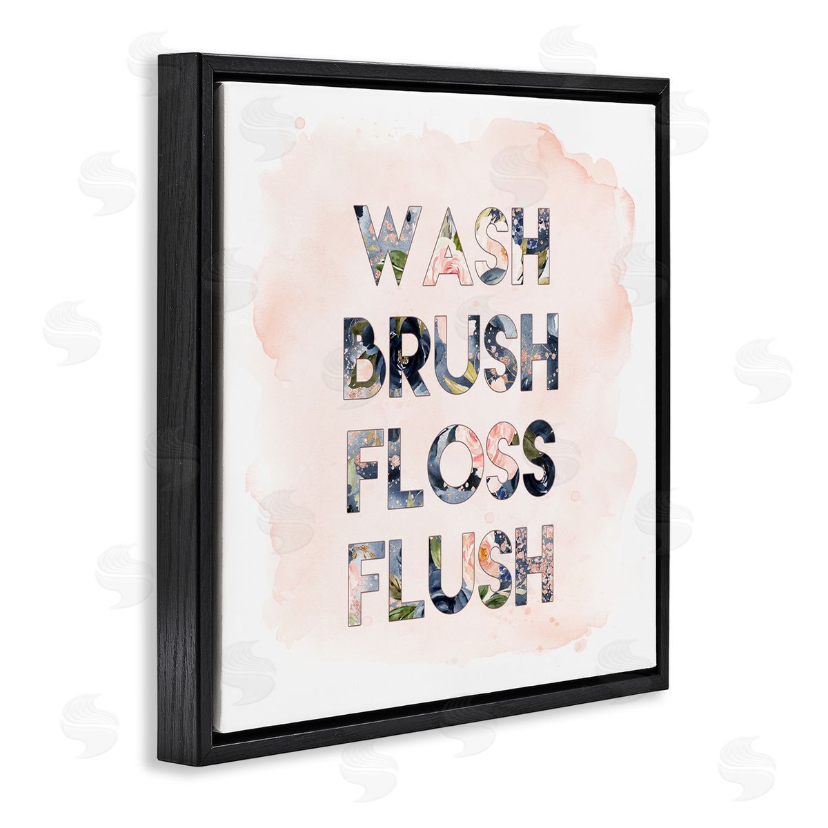 Wash Brush Floss Florals Black Floating Frame Canvas Wall Art, Home Decor by Tara Moss
