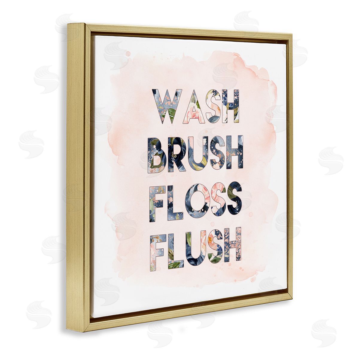 Wash Brush Floss Florals Gold Floating Frame Canvas Wall Art, Home Decor by Tara Moss