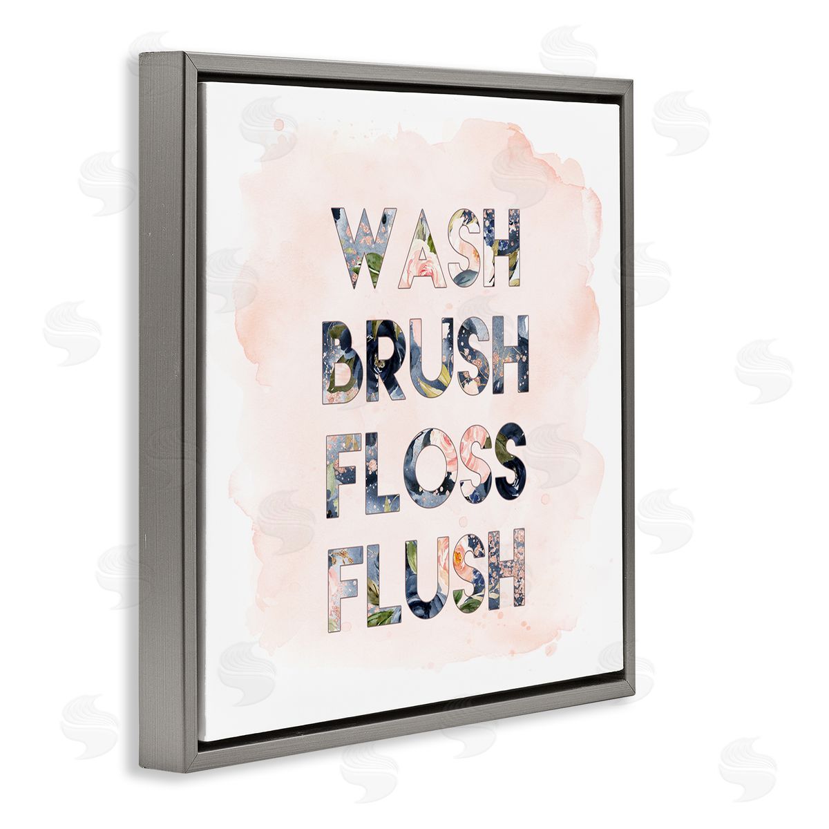 Wash Brush Floss Florals Grey Floating Frame Canvas Wall Art, Home Decor by Tara Moss