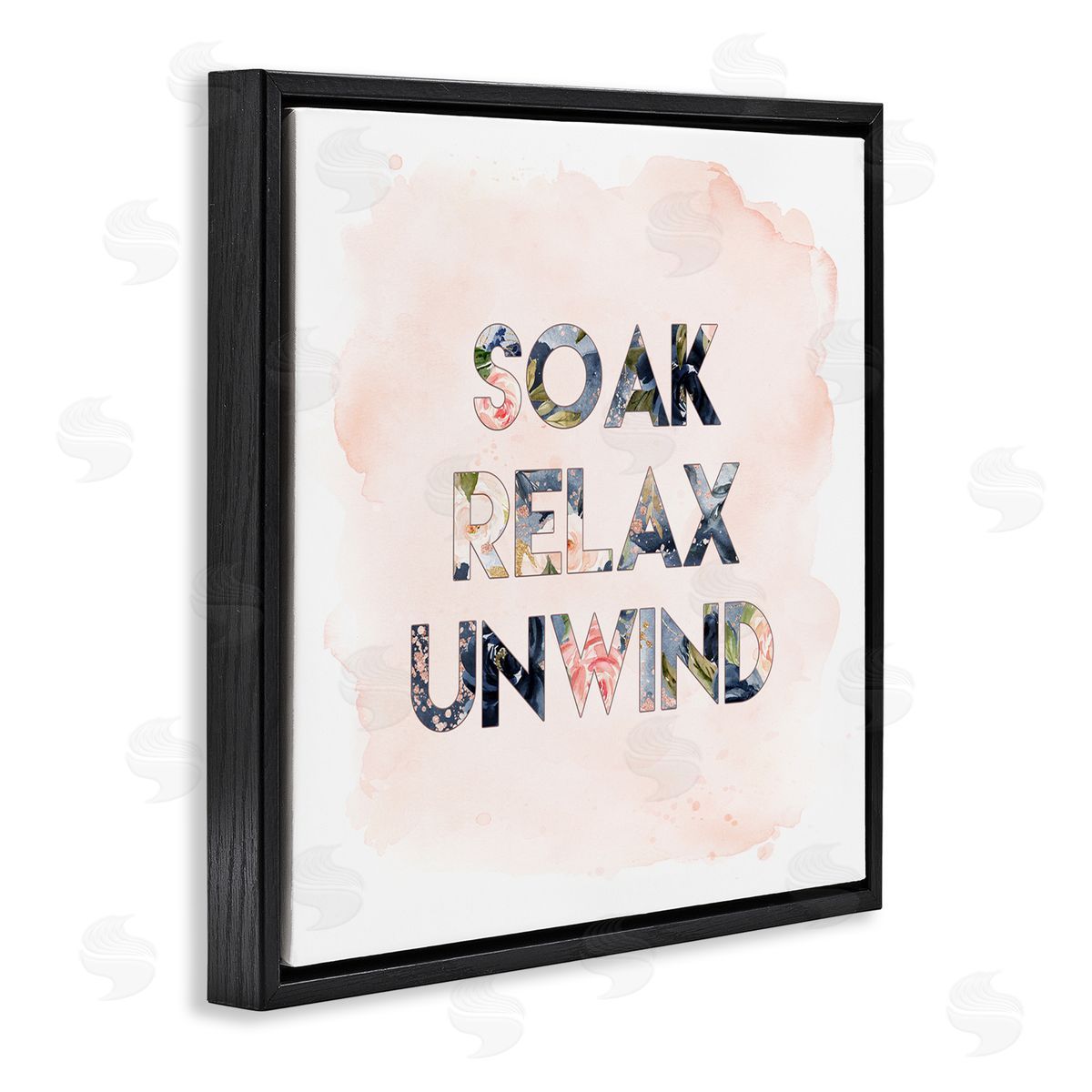 Soak Relax Unwind Florals Black Floating Frame Canvas Wall Art, Home Decor by Tara Moss