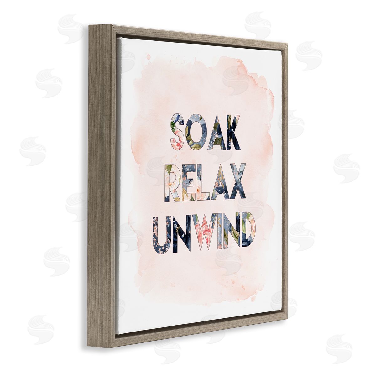 Soak Relax Unwind Florals Brown Floating Frame Canvas Wall Art, Home Decor by Tara Moss