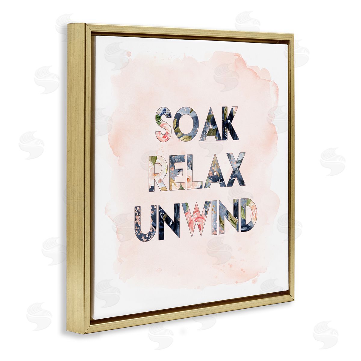 Soak Relax Unwind Florals Gold Floating Frame Canvas Wall Art, Home Decor by Tara Moss