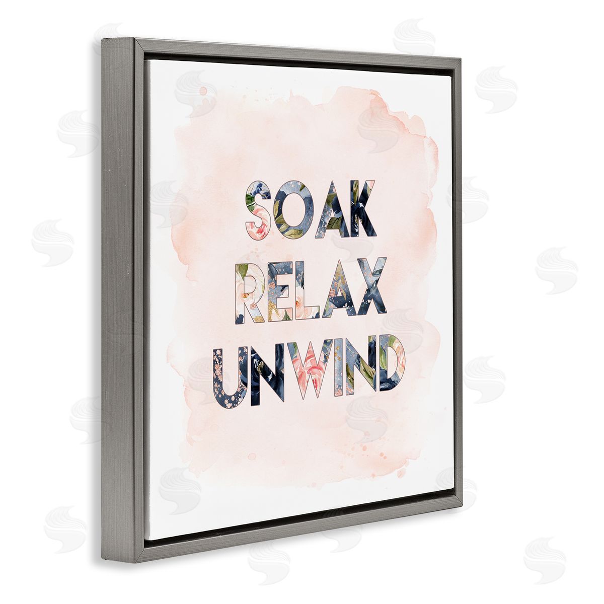 Soak Relax Unwind Florals Grey Floating Frame Canvas Wall Art, Home Decor by Tara Moss