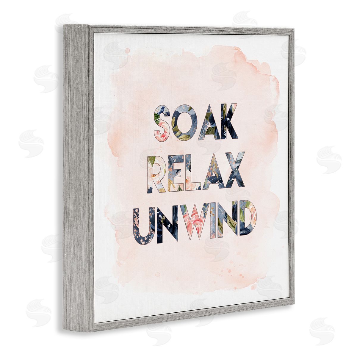 Soak Relax Unwind Florals Grey Frame Print Wall Art, Home Decor by Tara Moss