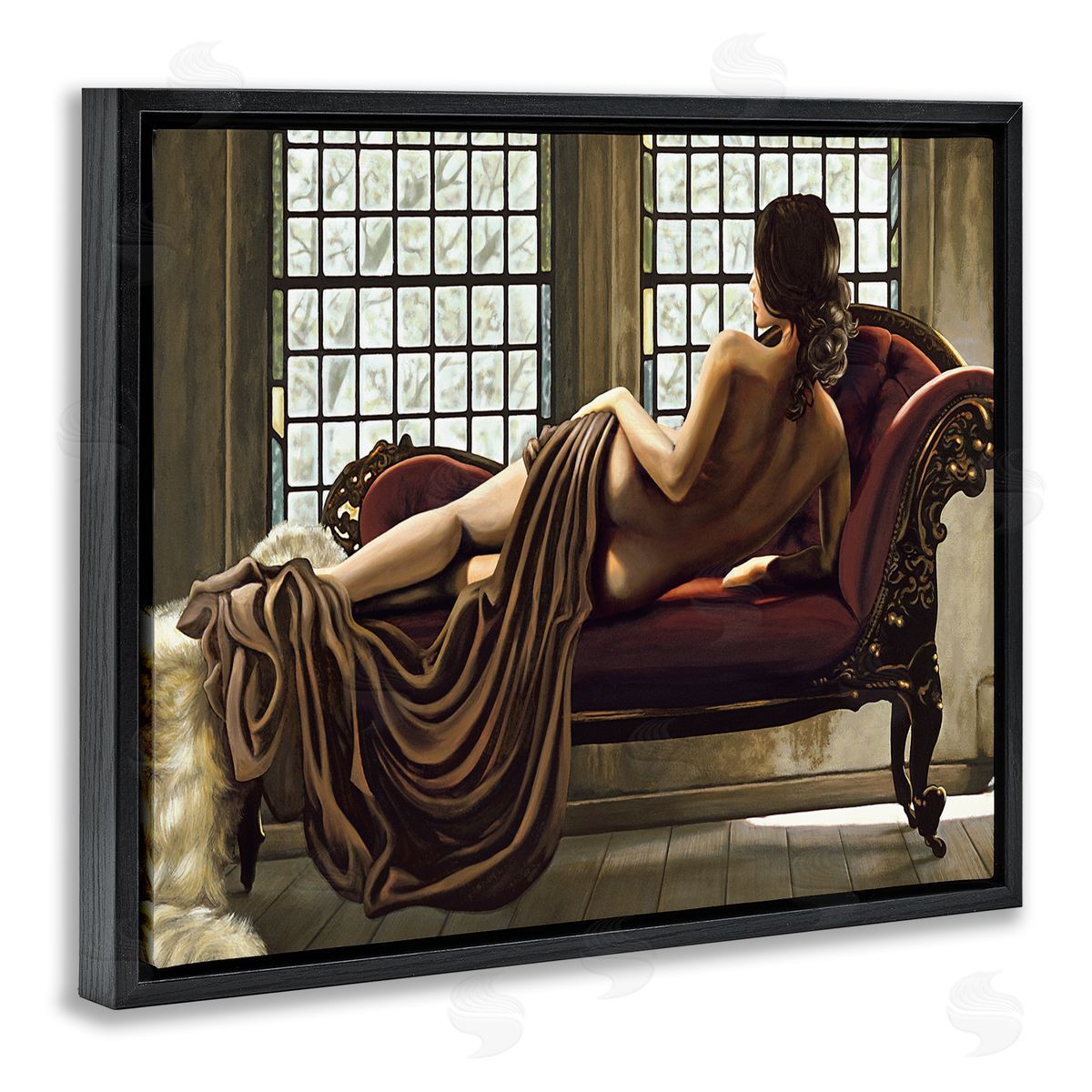 Golden Woman Nude Portrait Black Floating Frame Canvas Wall Art, Home Decor by Thomas Page