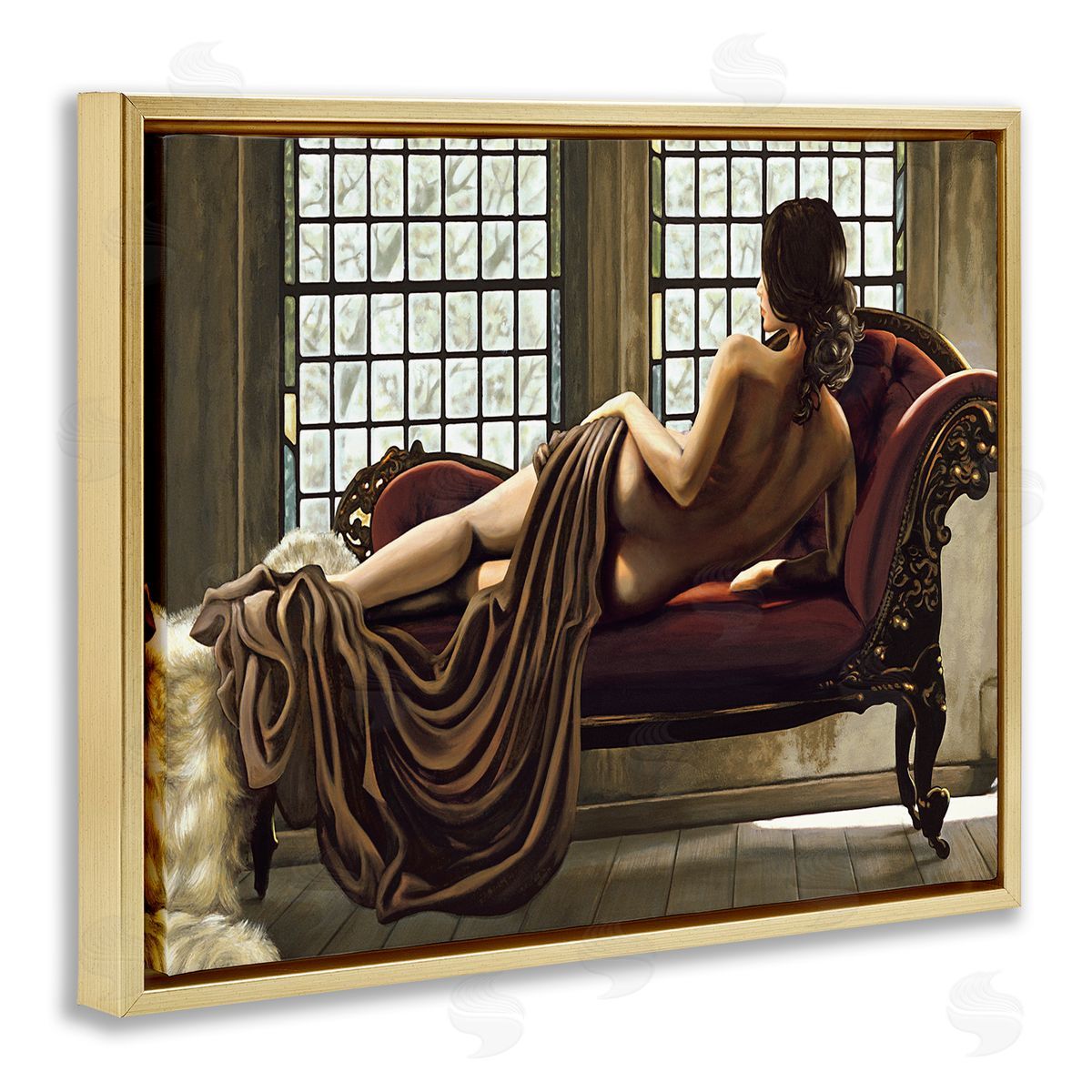 Golden Woman Nude Portrait Gold Floating Frame Canvas Wall Art, Home Decor by Thomas Page