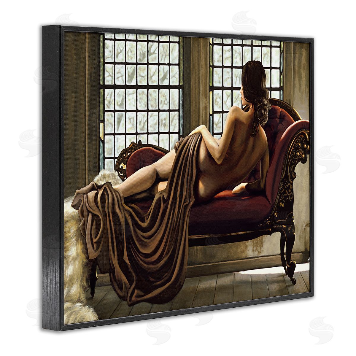 Golden Woman Nude Portrait Black Frame Print Wall Art, Home Decor by Thomas Page