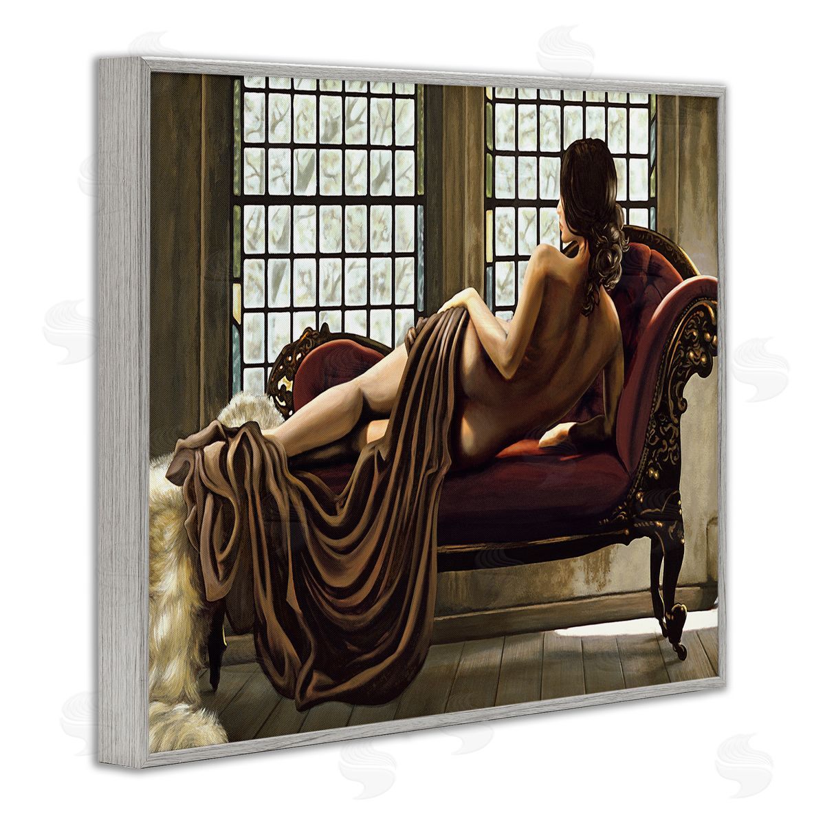 Golden Woman Nude Portrait Grey Frame Print Wall Art, Home Decor by Thomas Page