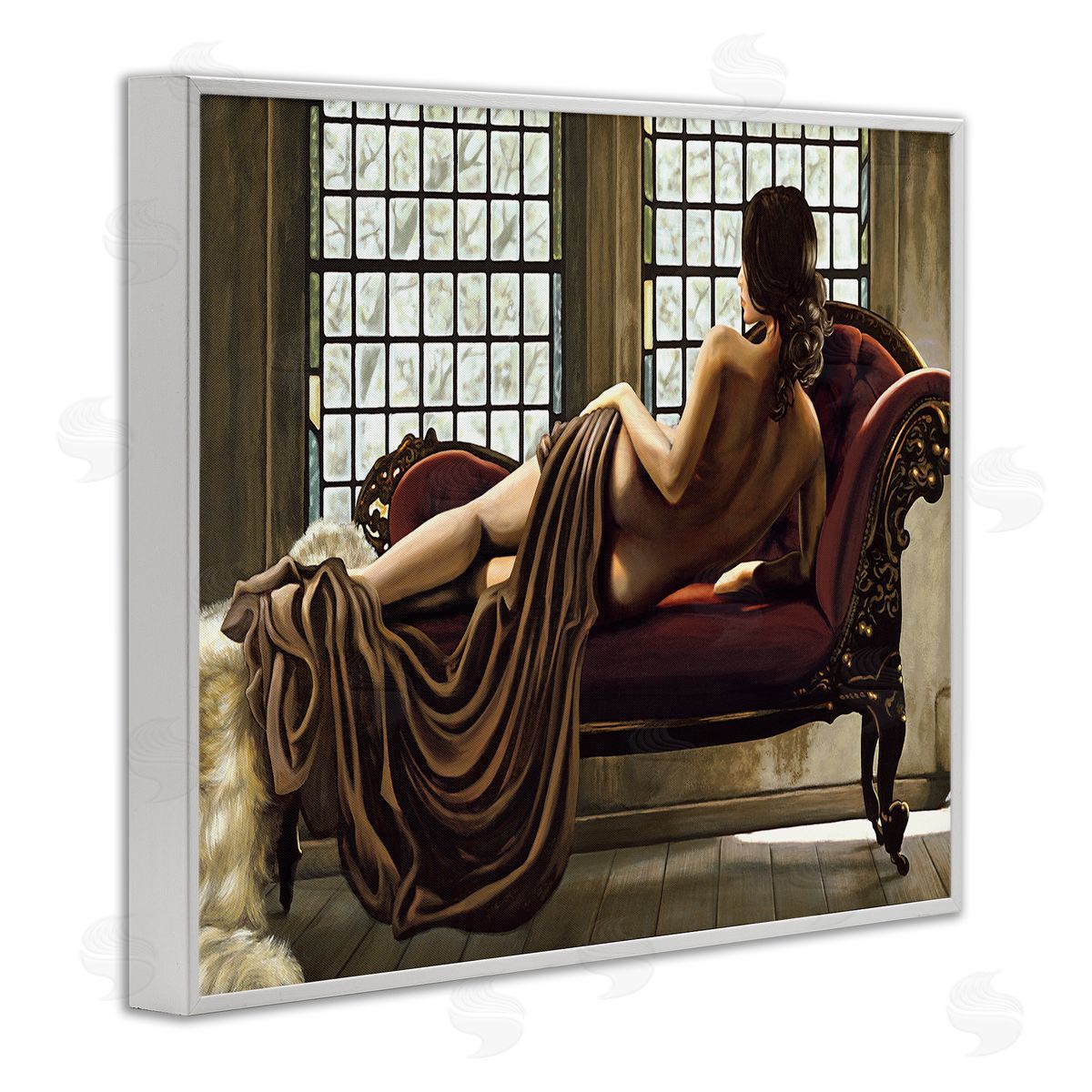 Golden Woman Nude Portrait White Frame Print Wall Art, Home Decor by Thomas Page