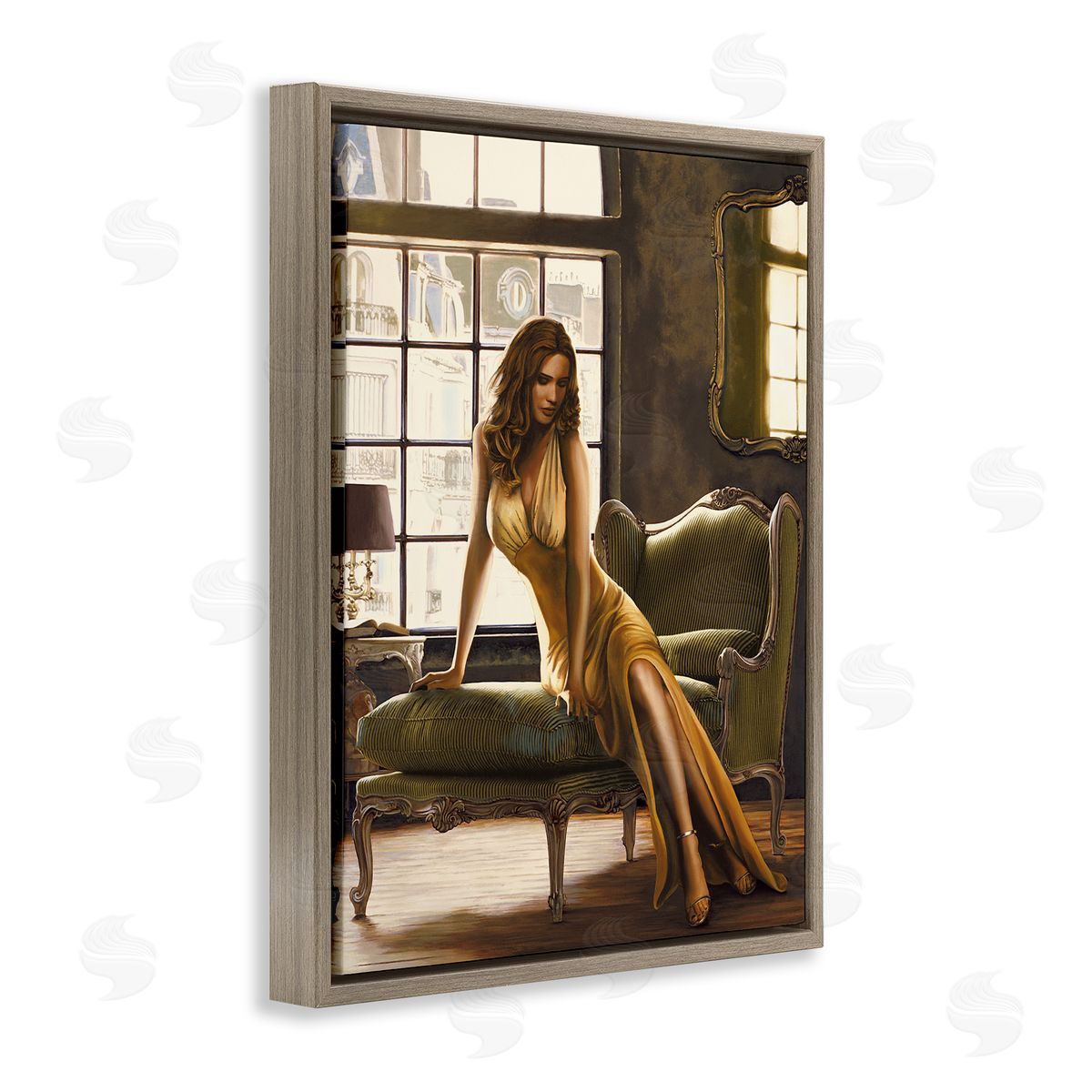 The Pose Female Portrait Brown Floating Frame Canvas Wall Art, Home Decor by Thomas Page