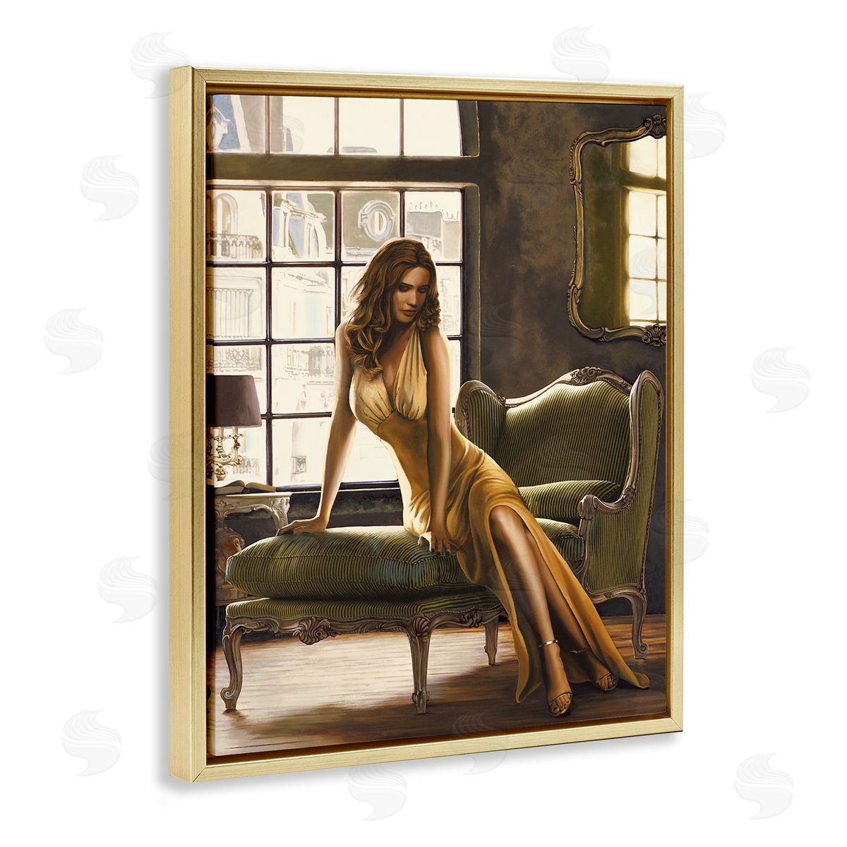 The Pose Female Portrait Gold Floating Frame Canvas Wall Art, Home Decor by Thomas Page