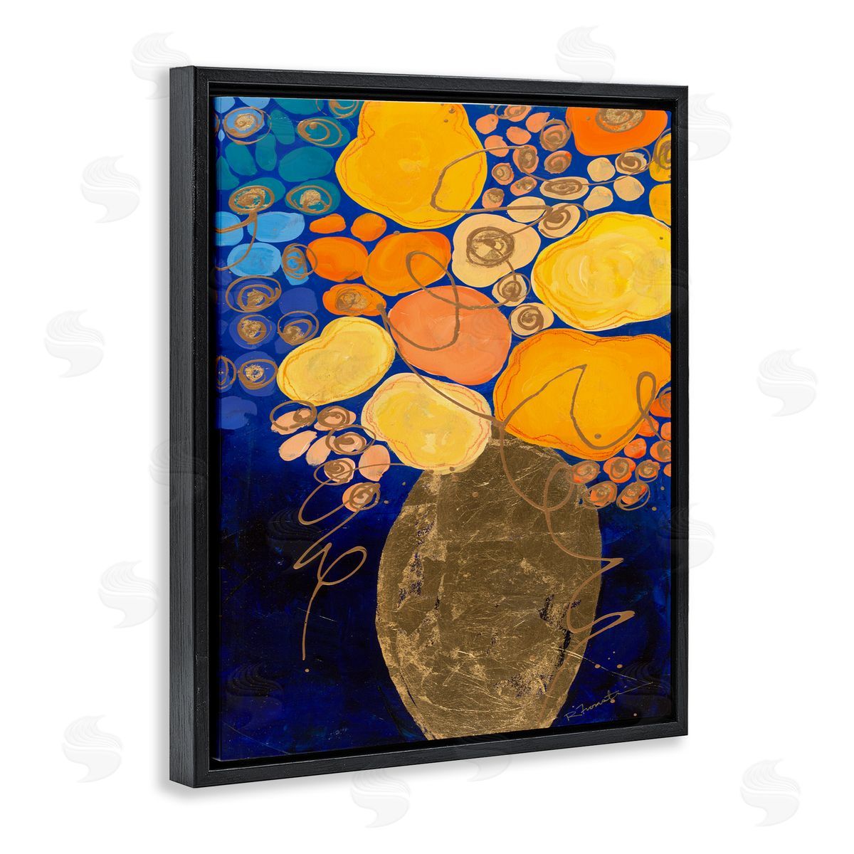 Bunches of Happy Yellow Black Floating Frame Canvas Wall Art, Home Decor by Ruth Fromstein