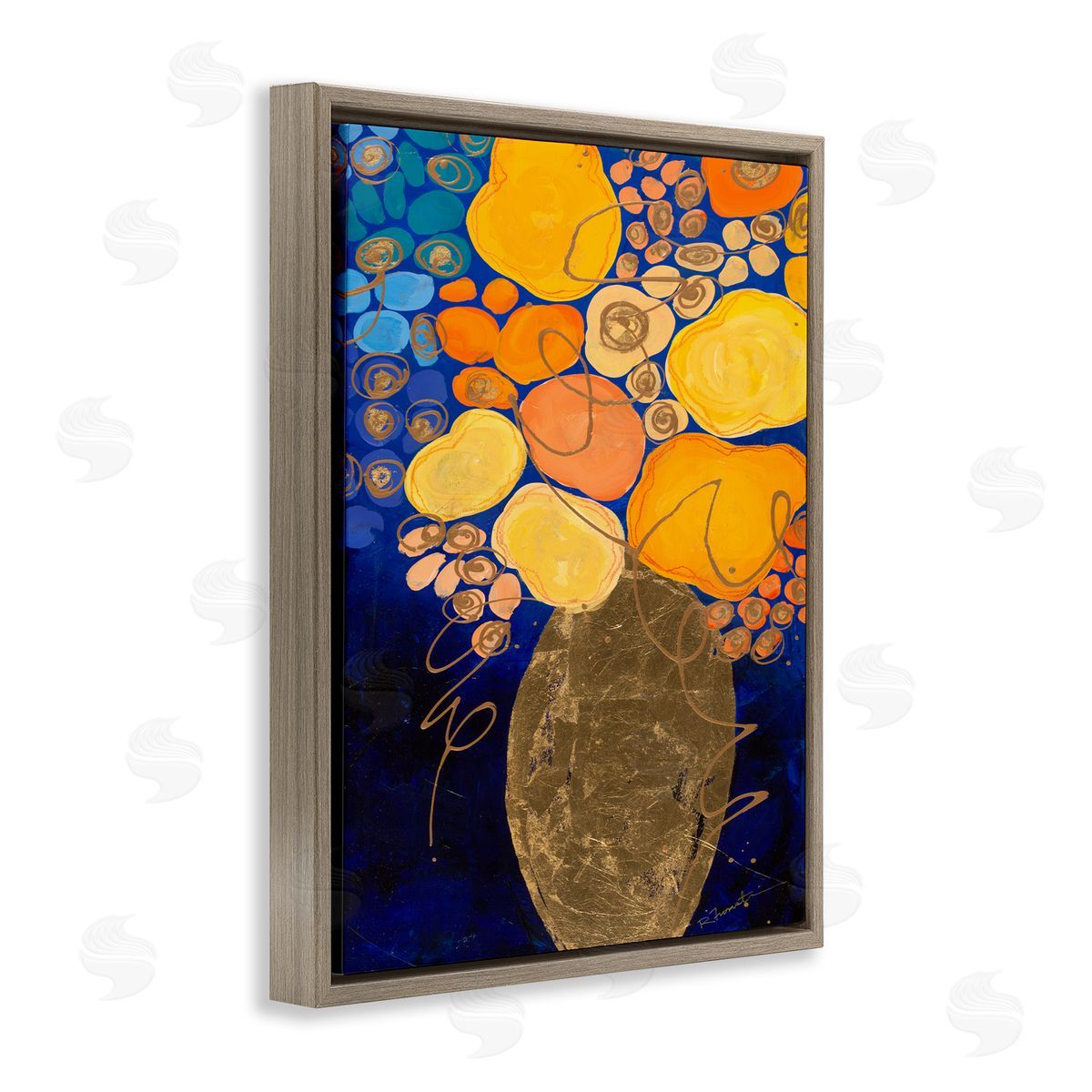 Bunches of Happy Yellow Brown Floating Frame Canvas Wall Art, Home Decor by Ruth Fromstein