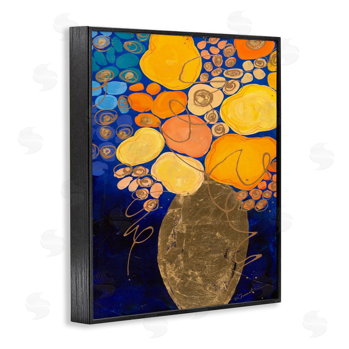 Bunches of Happy Yellow Black Frame Print Wall Art, Home Decor by Ruth Fromstein