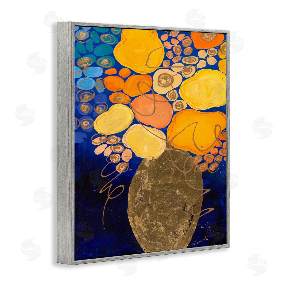 Bunches of Happy Yellow Grey Frame Print Wall Art, Home Decor by Ruth Fromstein