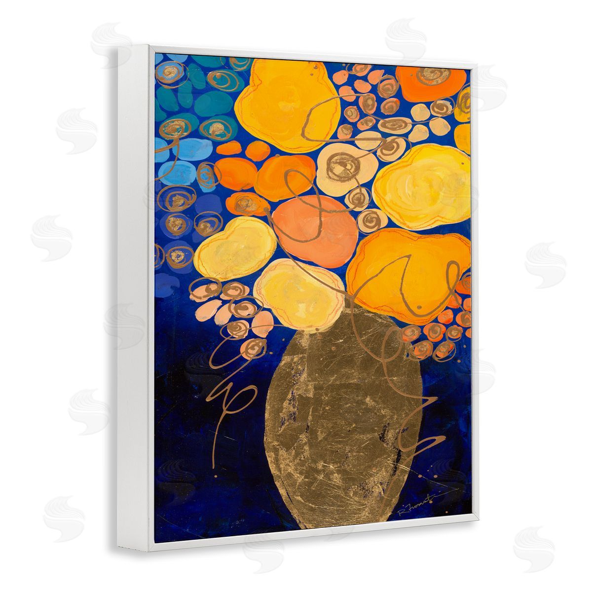 Bunches of Happy Yellow White Frame Print Wall Art, Home Decor by Ruth Fromstein