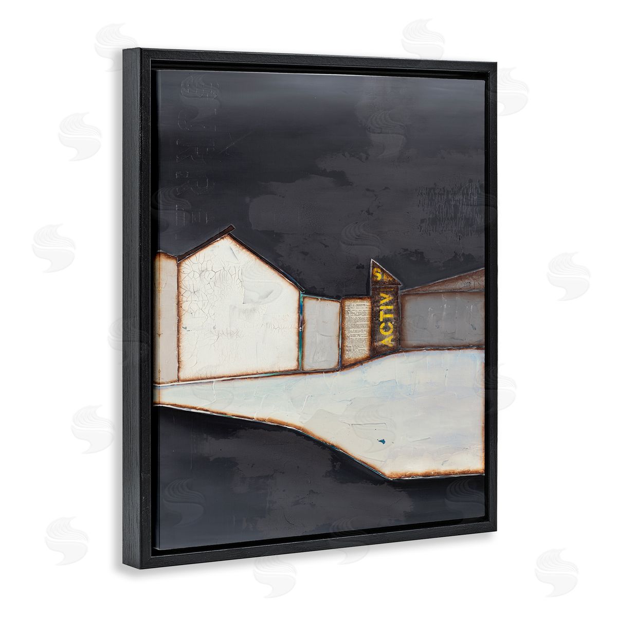 Surrender Abstract Cityscape Black Floating Frame Canvas Wall Art, Home Decor by Laura Van Horne