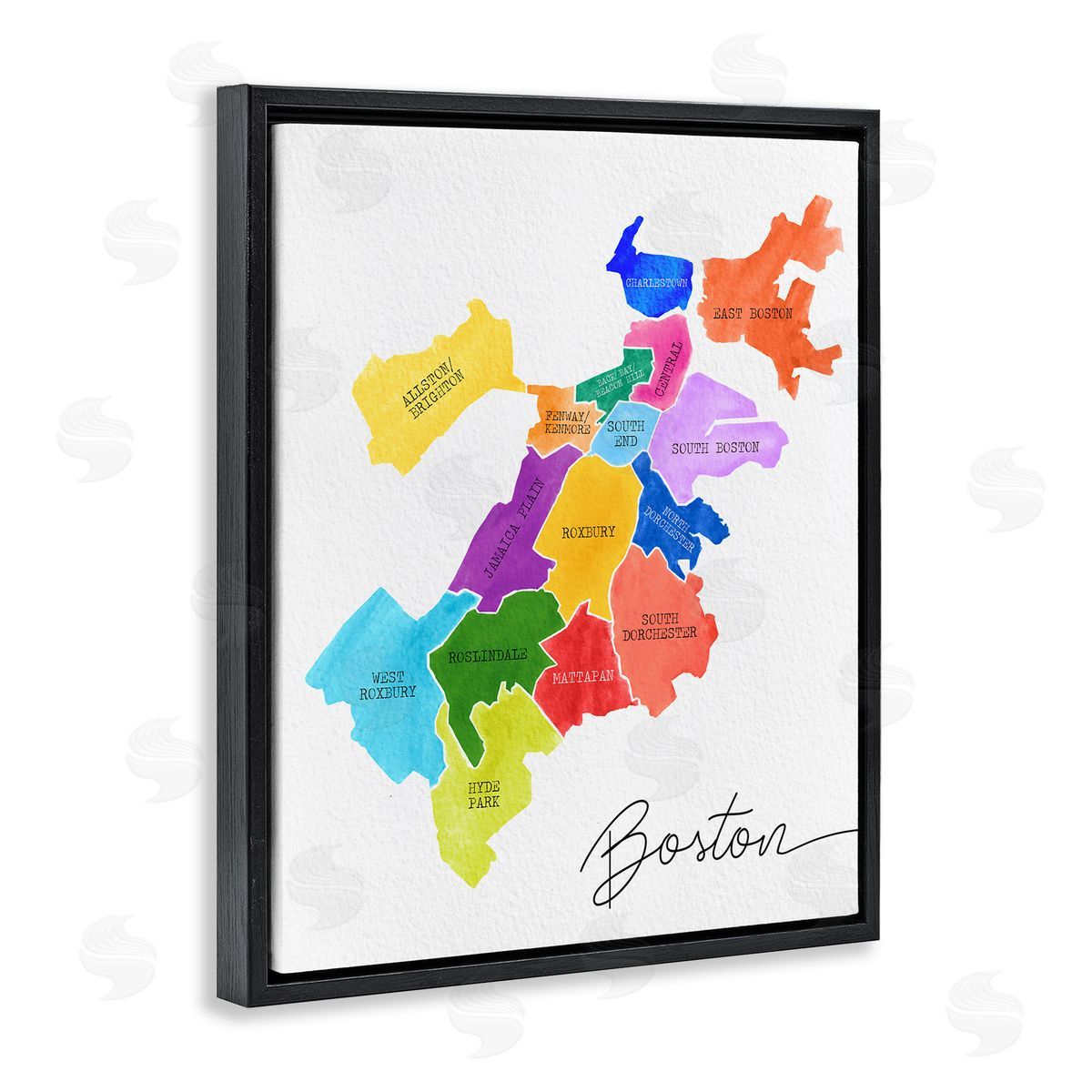 Colorful Boston MA Map Black Floating Frame Canvas Wall Art, Home Decor by Stupell Studio