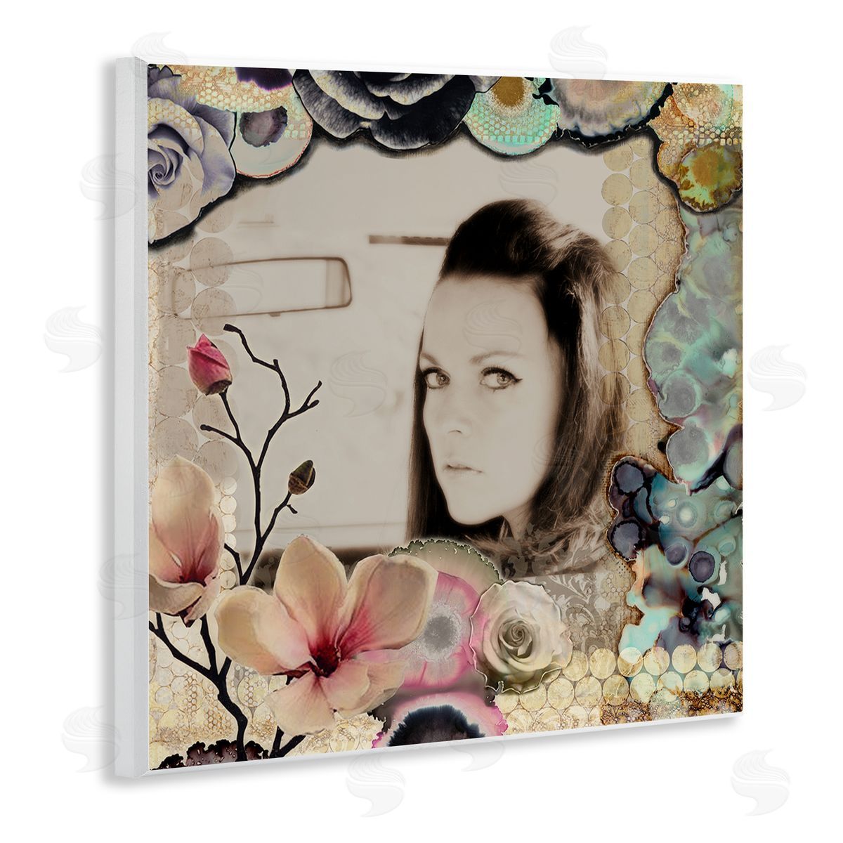 Girl in Car Collaged Florals Wood Plaque Wall Art, Home Decor by Third & Wall Studios
