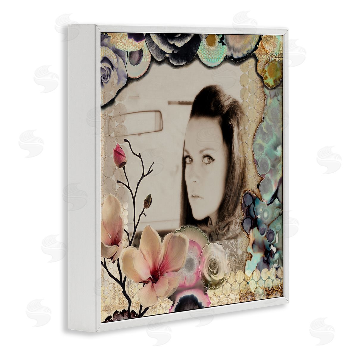 Girl in Car Collaged Florals White Frame Print Wall Art, Home Decor by Third & Wall Studios