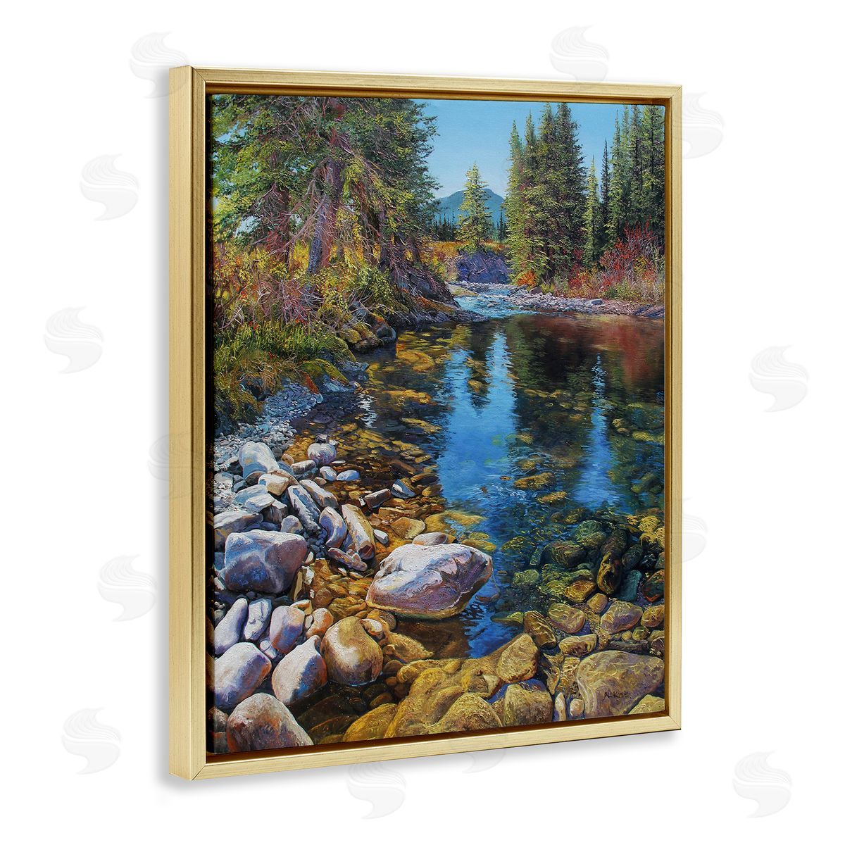 Stoney Creek Forest Landscape Gold Floating Frame Canvas Wall Art, Home Decor by Andrew Kiss