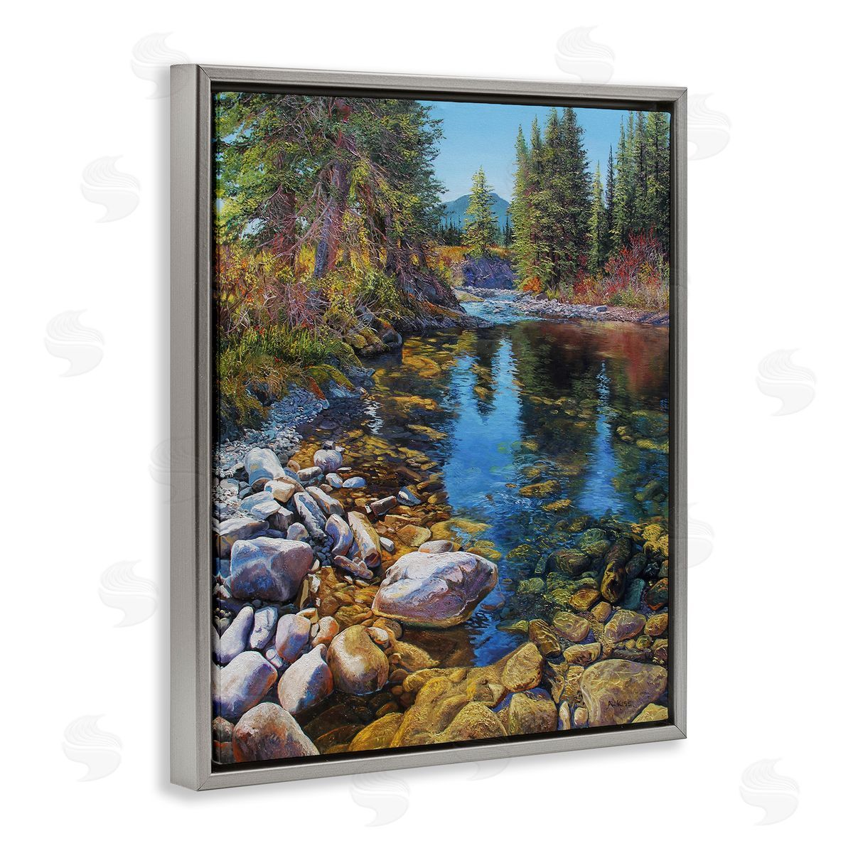 Stoney Creek Forest Landscape Grey Floating Frame Canvas Wall Art, Home Decor by Andrew Kiss