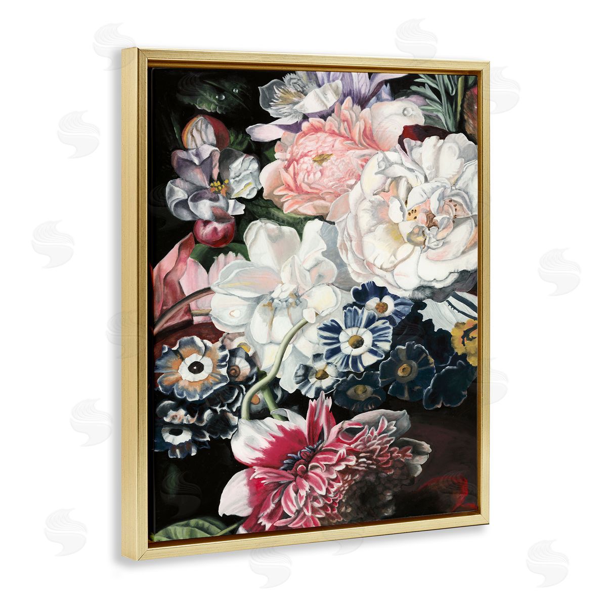 Vintage Blooming Florals Gold Floating Frame Canvas Wall Art, Home Decor by Naomi McCavitt