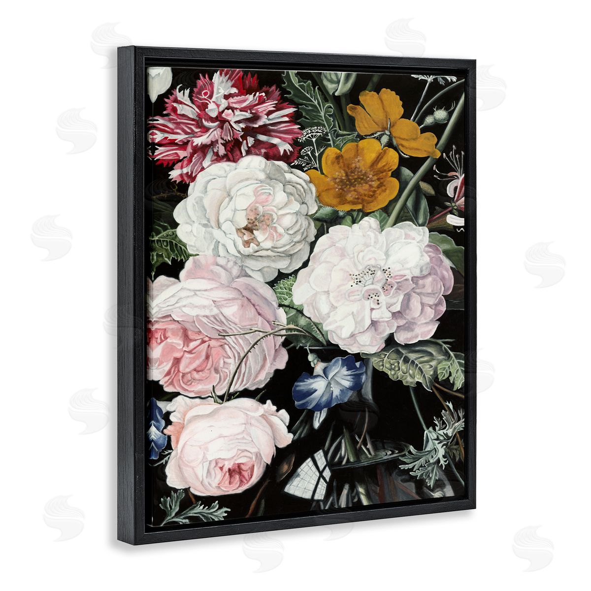 Traditional Baroque Bouquet Black Floating Frame Canvas Wall Art, Home Decor by Naomi McCavitt