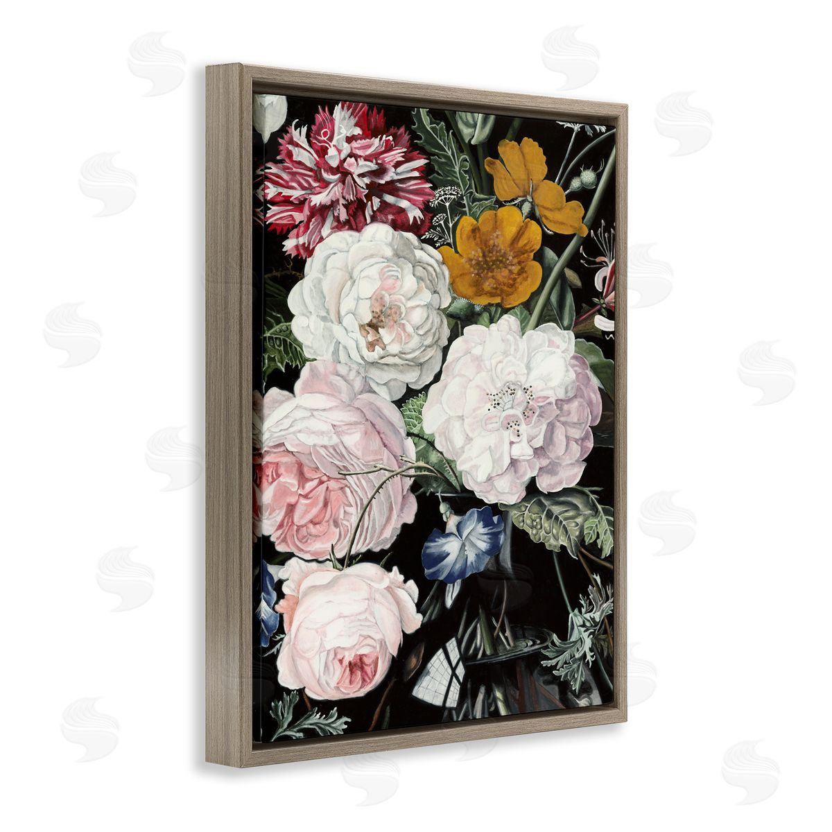 Traditional Baroque Bouquet Brown Floating Frame Canvas Wall Art, Home Decor by Naomi McCavitt