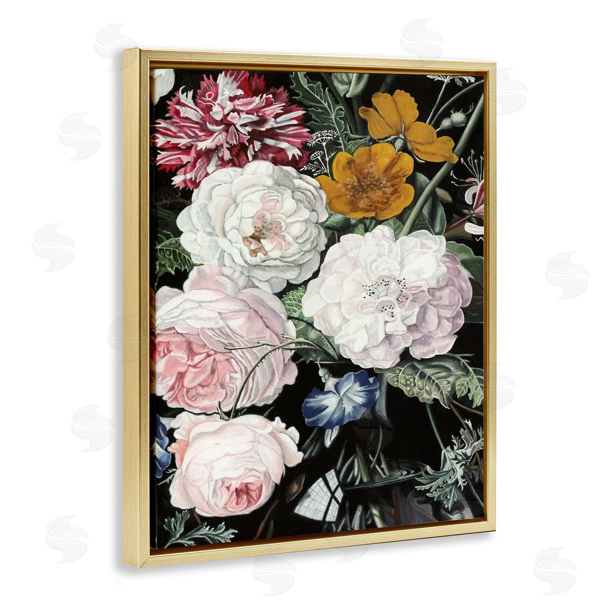 Traditional Baroque Bouquet Gold Floating Frame Canvas Wall Art, Home Decor by Naomi McCavitt