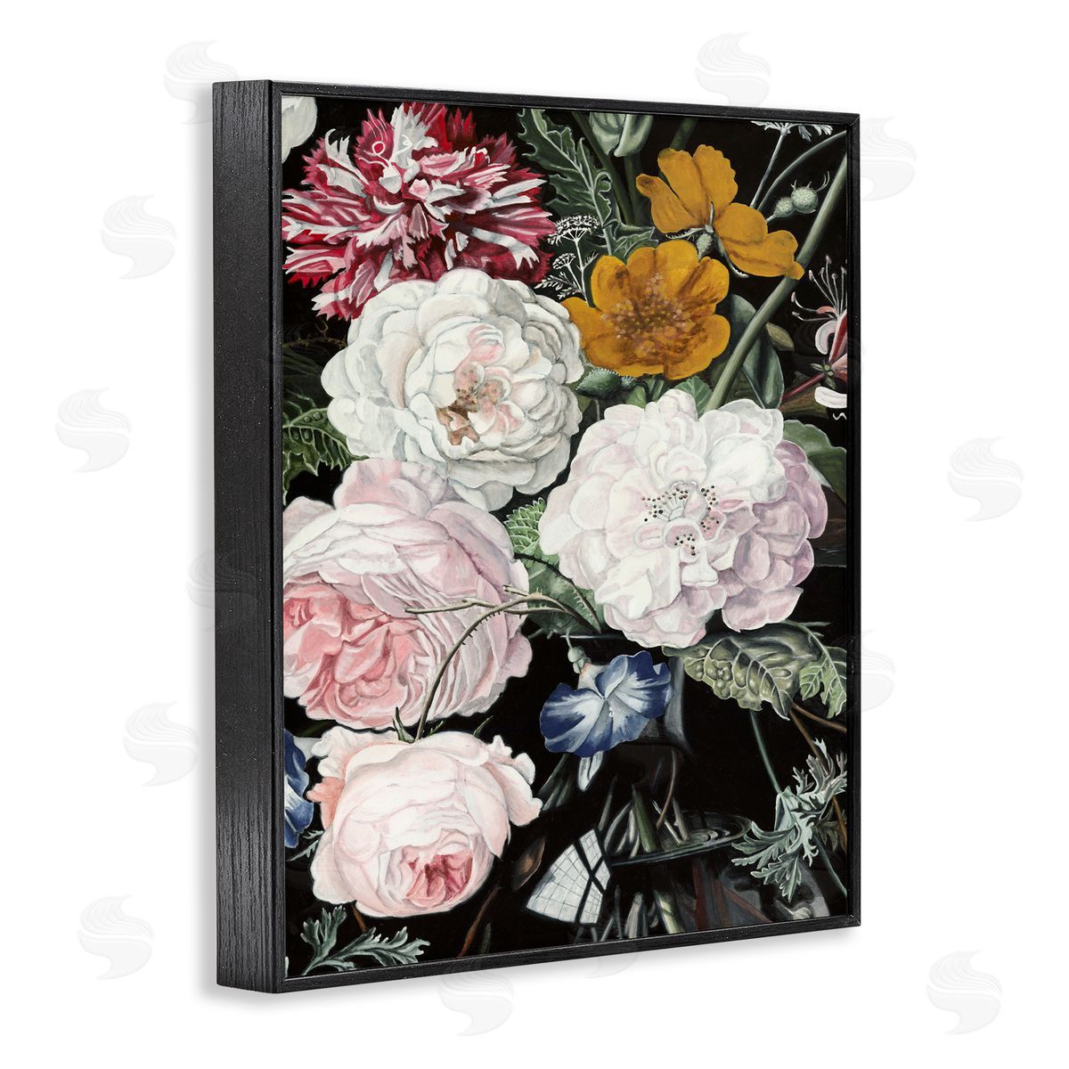 Traditional Baroque Bouquet Black Frame Print Wall Art, Home Decor by Naomi McCavitt