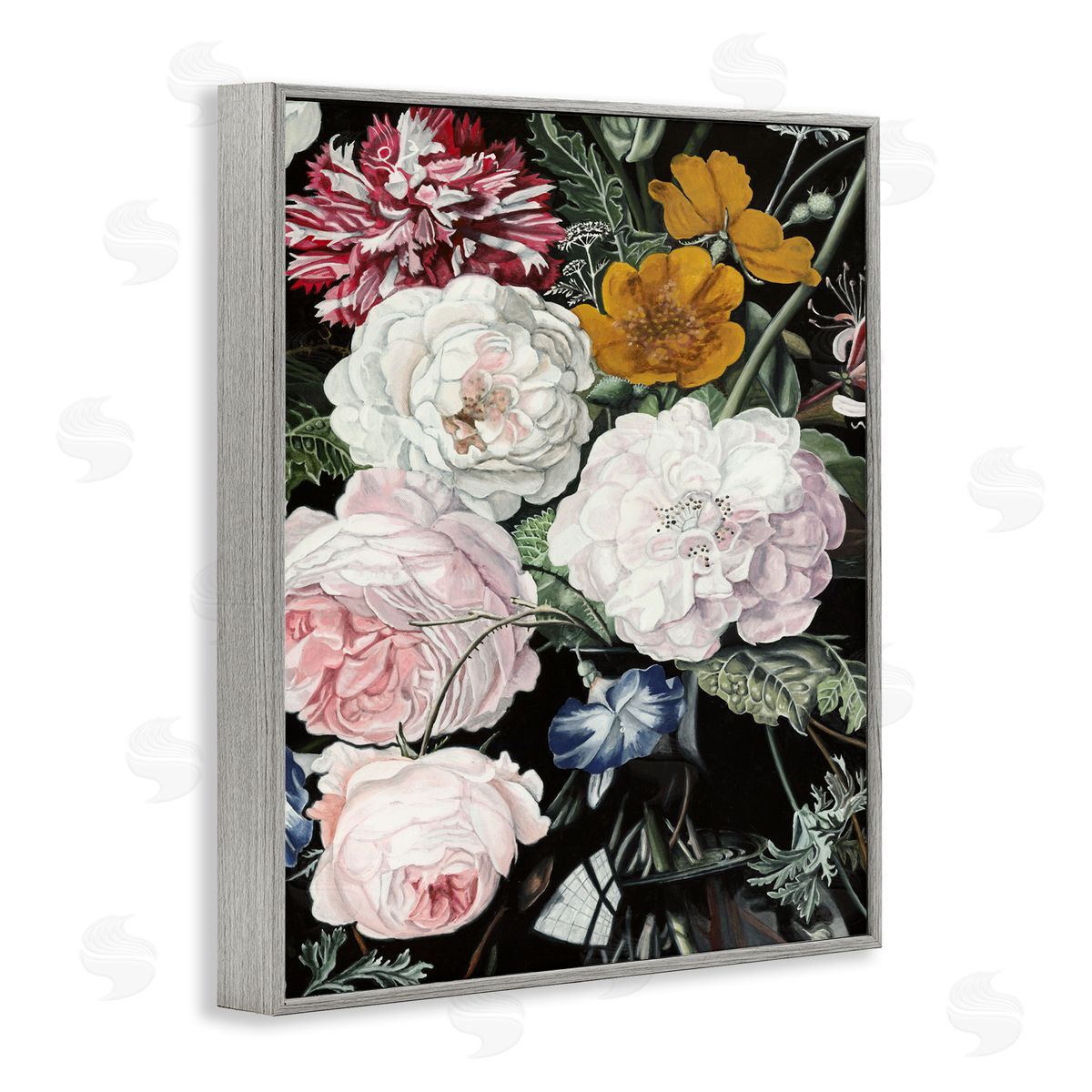 Traditional Baroque Bouquet Grey Frame Print Wall Art, Home Decor by Naomi McCavitt