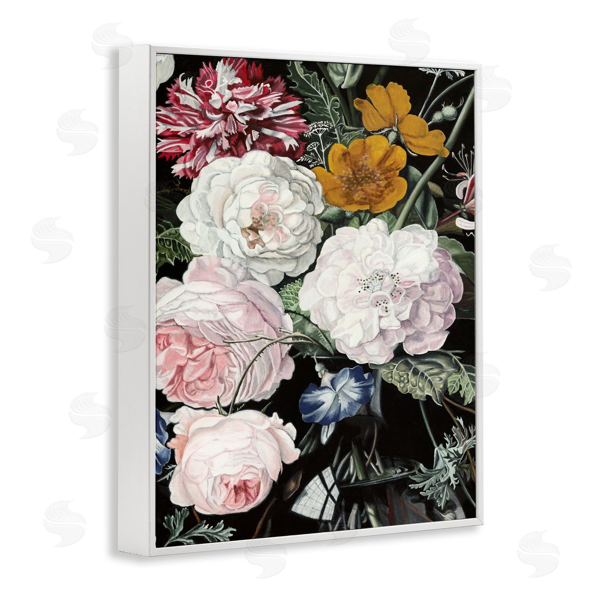 Traditional Baroque Bouquet White Frame Print Wall Art, Home Decor by Naomi McCavitt