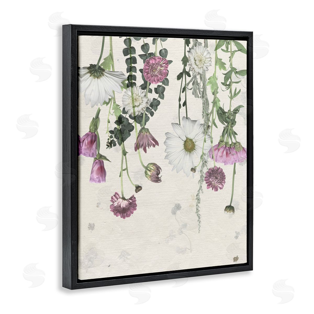 White Purple Wildflowers Drying Black Floating Frame Canvas Wall Art, Home Decor by Grace Popp