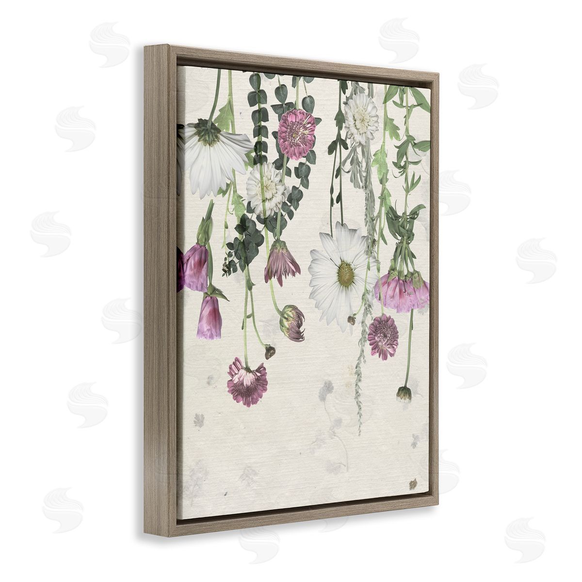 White Purple Wildflowers Drying Brown Floating Frame Canvas Wall Art, Home Decor by Grace Popp