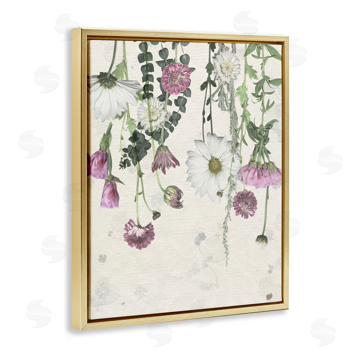 White Purple Wildflowers Drying Gold Floating Frame Canvas Wall Art, Home Decor by Grace Popp