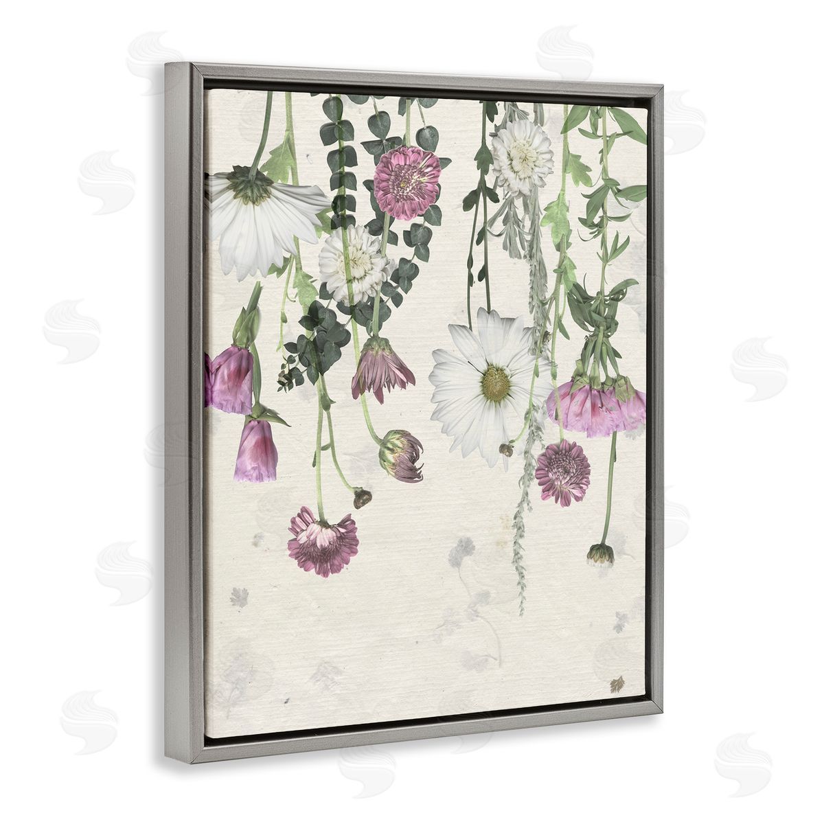 White Purple Wildflowers Drying Grey Floating Frame Canvas Wall Art, Home Decor by Grace Popp
