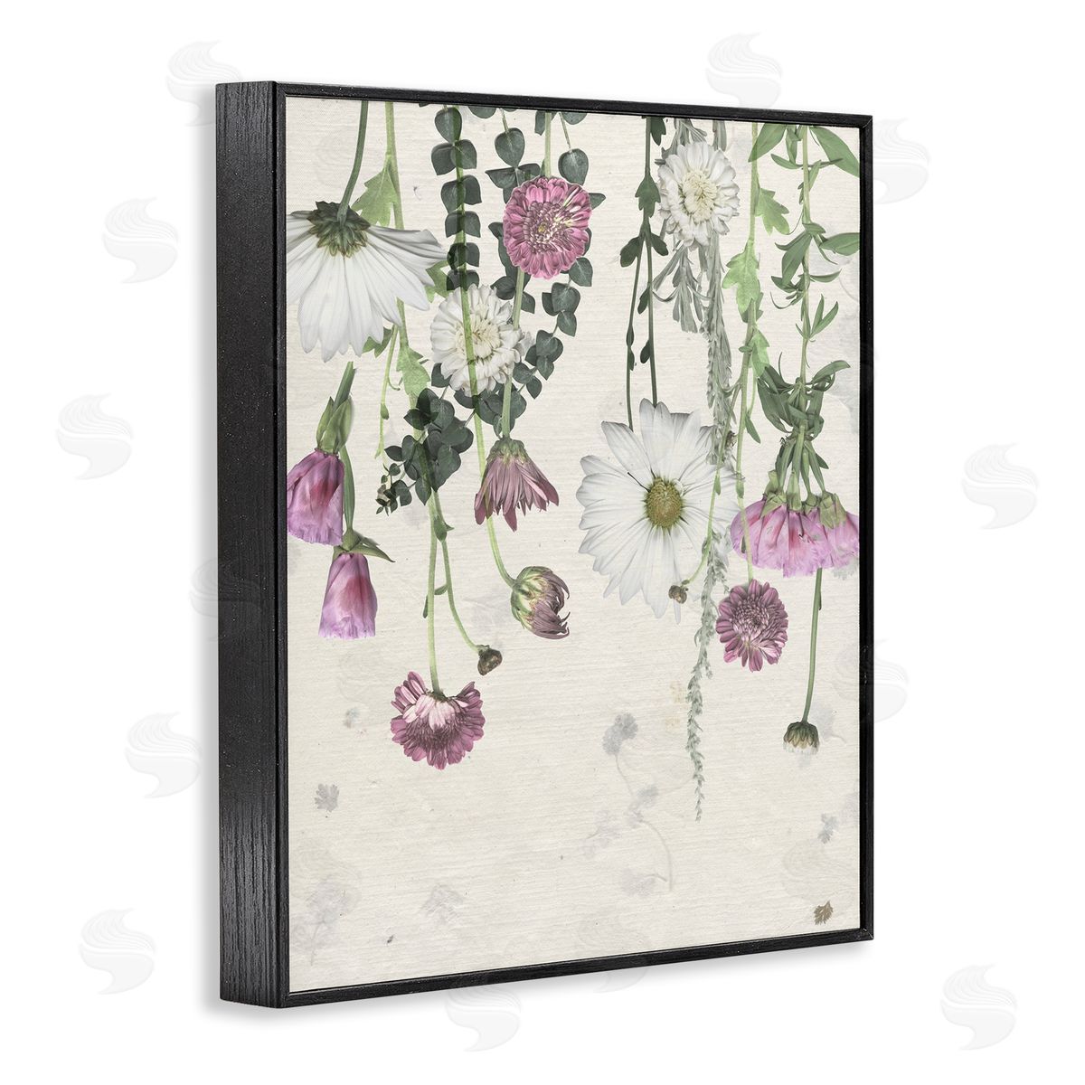 White Purple Wildflowers Drying Black Frame Print Wall Art, Home Decor by Grace Popp