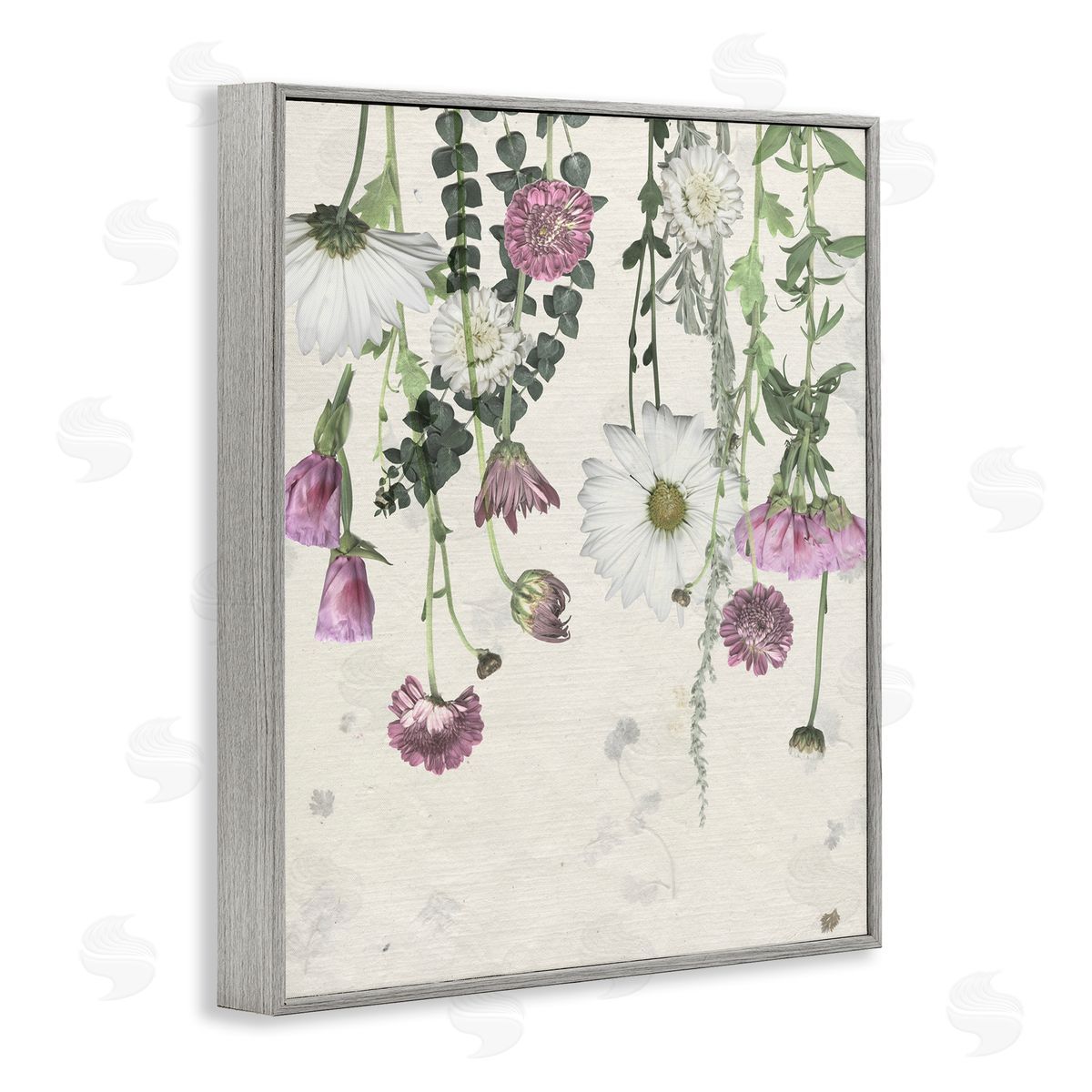 White Purple Wildflowers Drying Grey Frame Print Wall Art, Home Decor by Grace Popp