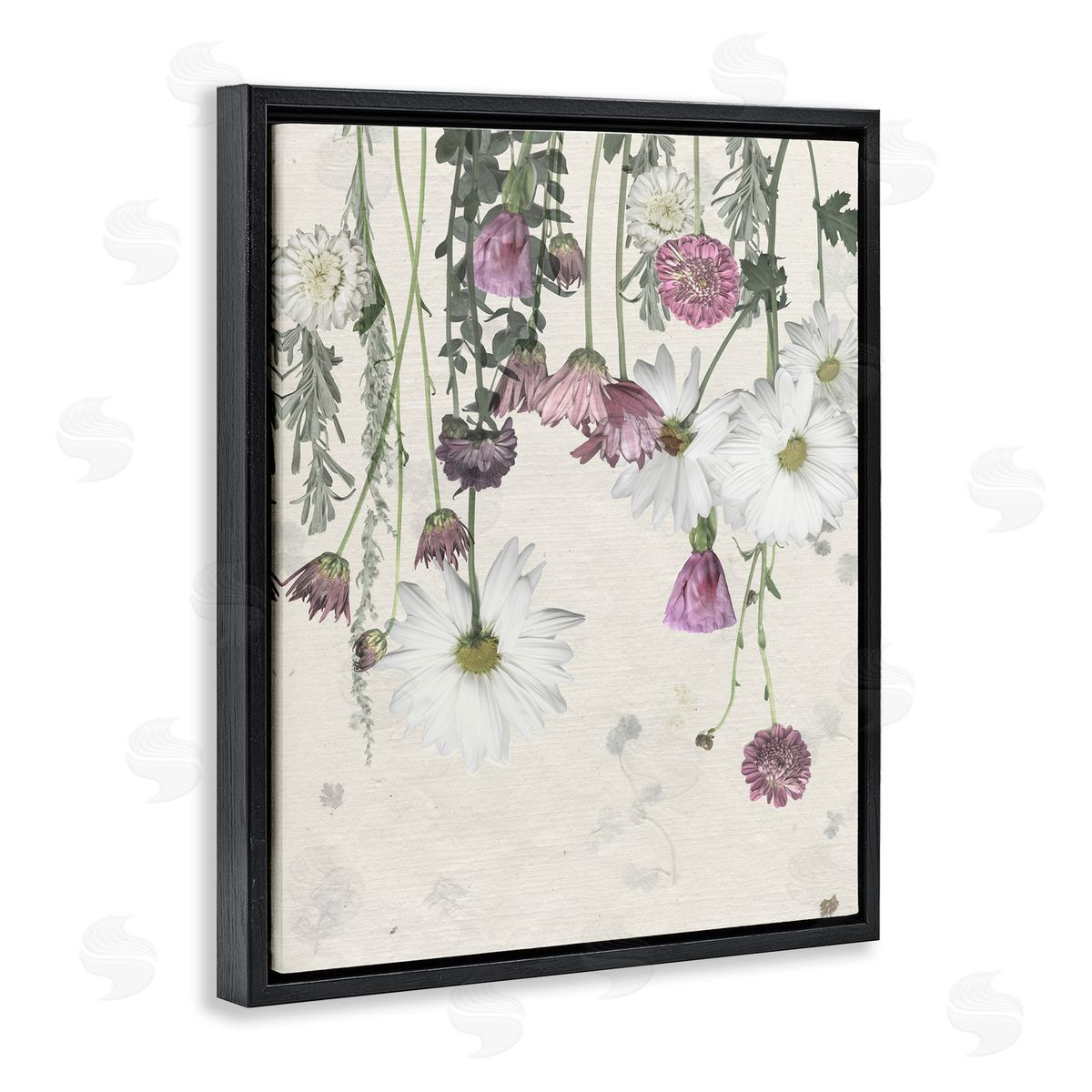 Purple White Wildflowers Drying Black Floating Frame Canvas Wall Art, Home Decor by Grace Popp