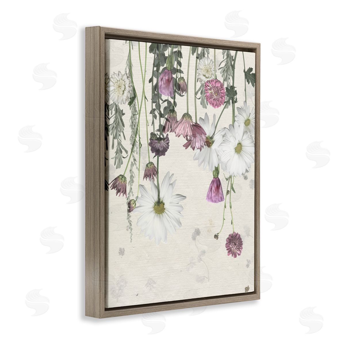Purple White Wildflowers Drying Brown Floating Frame Canvas Wall Art, Home Decor by Grace Popp