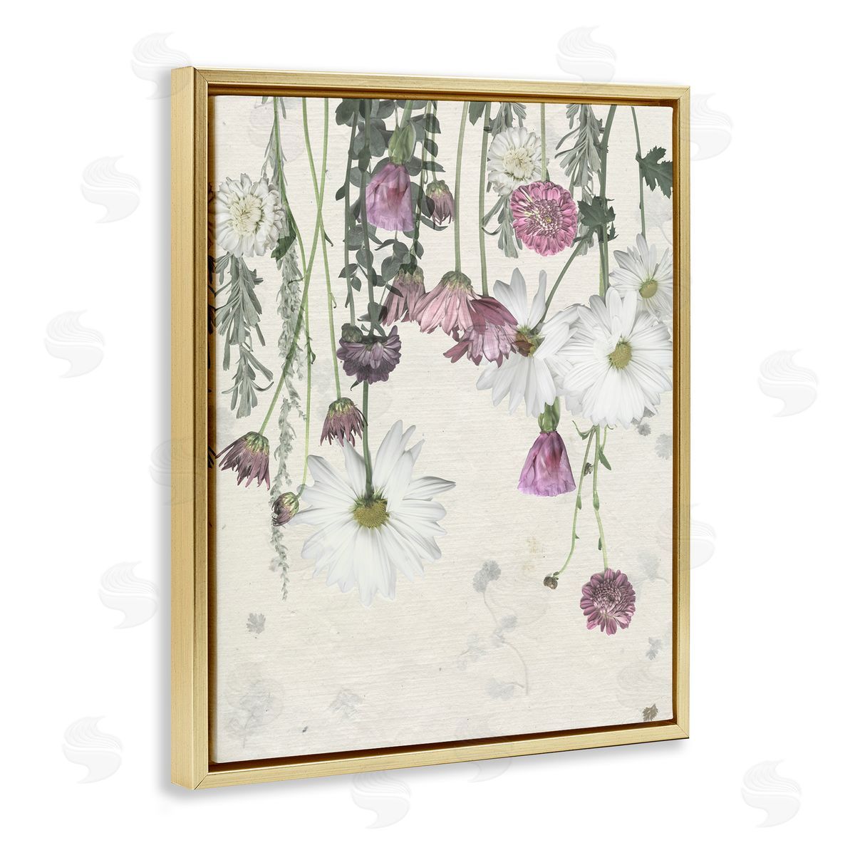 Purple White Wildflowers Drying Gold Floating Frame Canvas Wall Art, Home Decor by Grace Popp