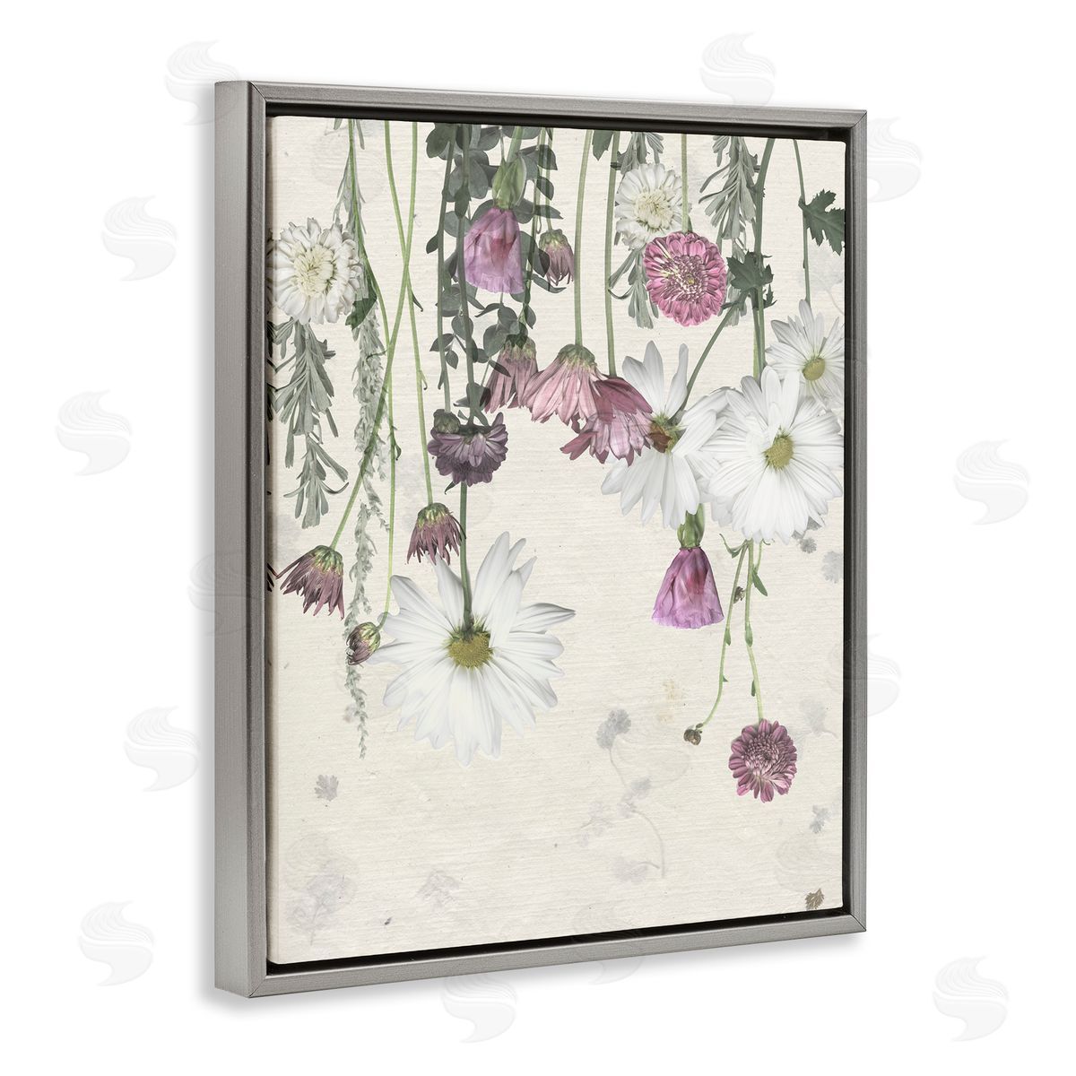 Purple White Wildflowers Drying Grey Floating Frame Canvas Wall Art, Home Decor by Grace Popp