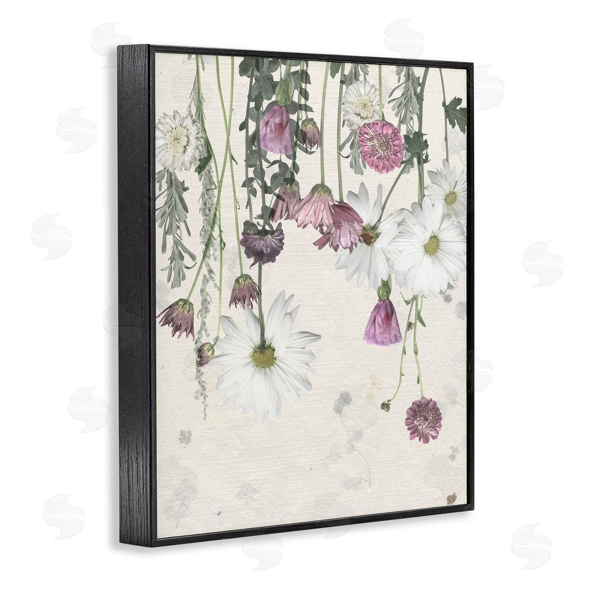 Purple White Wildflowers Drying Black Frame Print Wall Art, Home Decor by Grace Popp